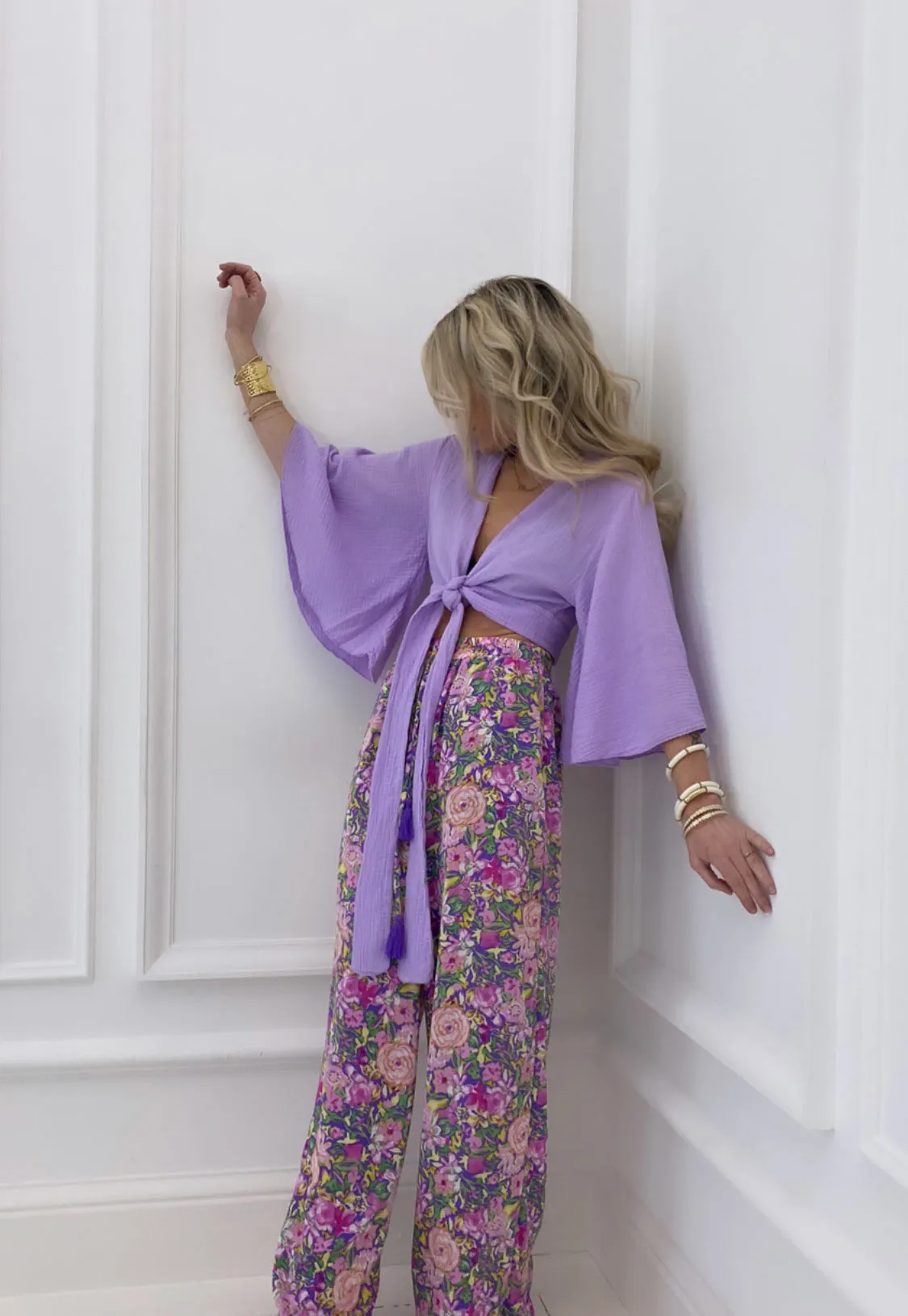 Top lilas noeud gaze de coton